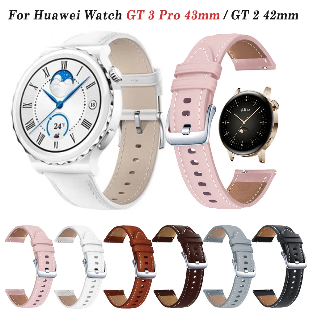 

20mm Leather Correa Strap For Huawei GT3 2 GT2 42mm Smart Watch Band Sport Replacement Huawei GT 3 Pro 43mm Bracelet Wristbands