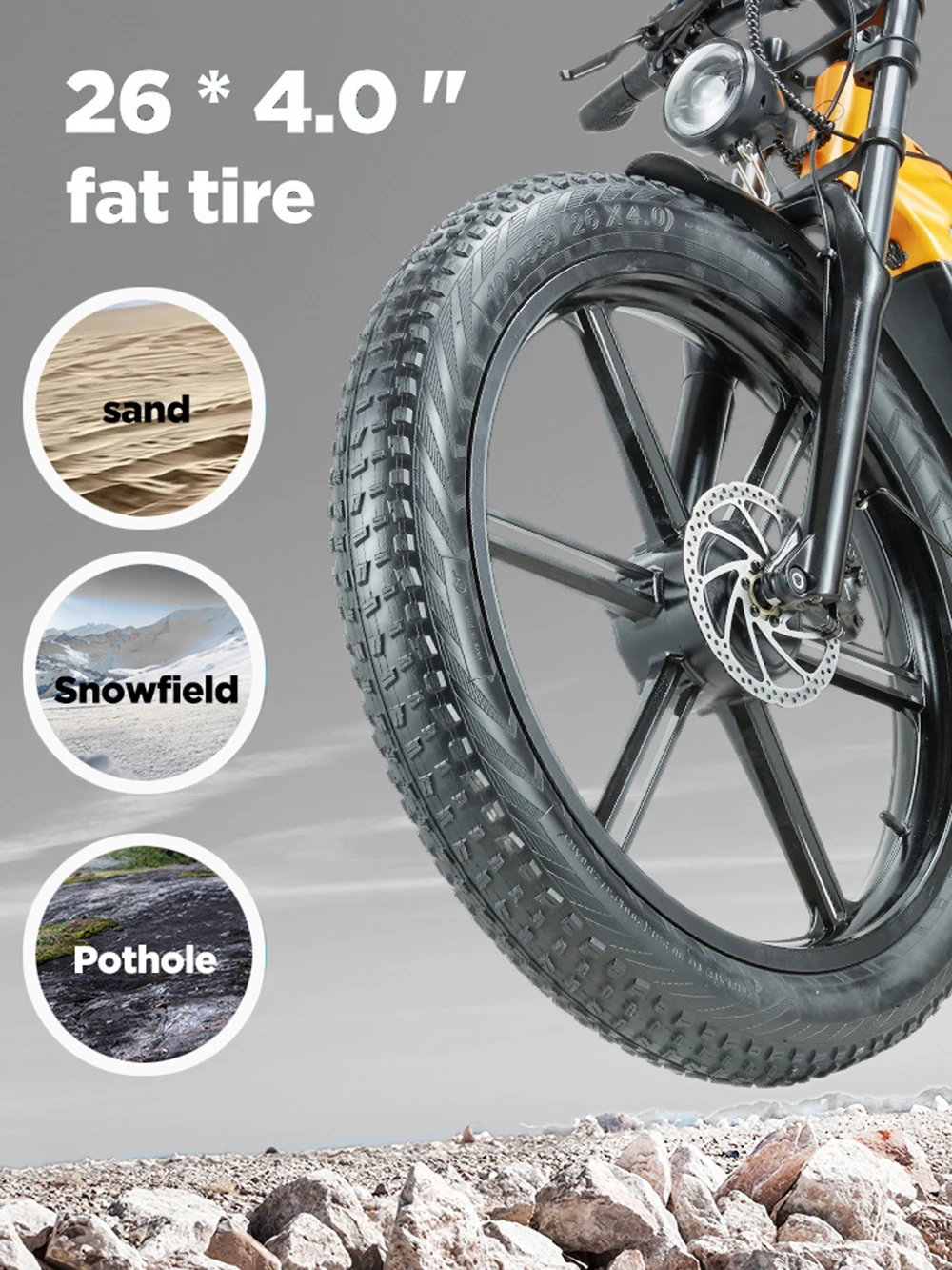 Фото Электровелосипед RANDRIDE YX80MM-2 2000W с аккумулятором 48V 20Ah, внедорожными шинами 26x4 дюйма, горный электровелосипед - склад в РФ №3
