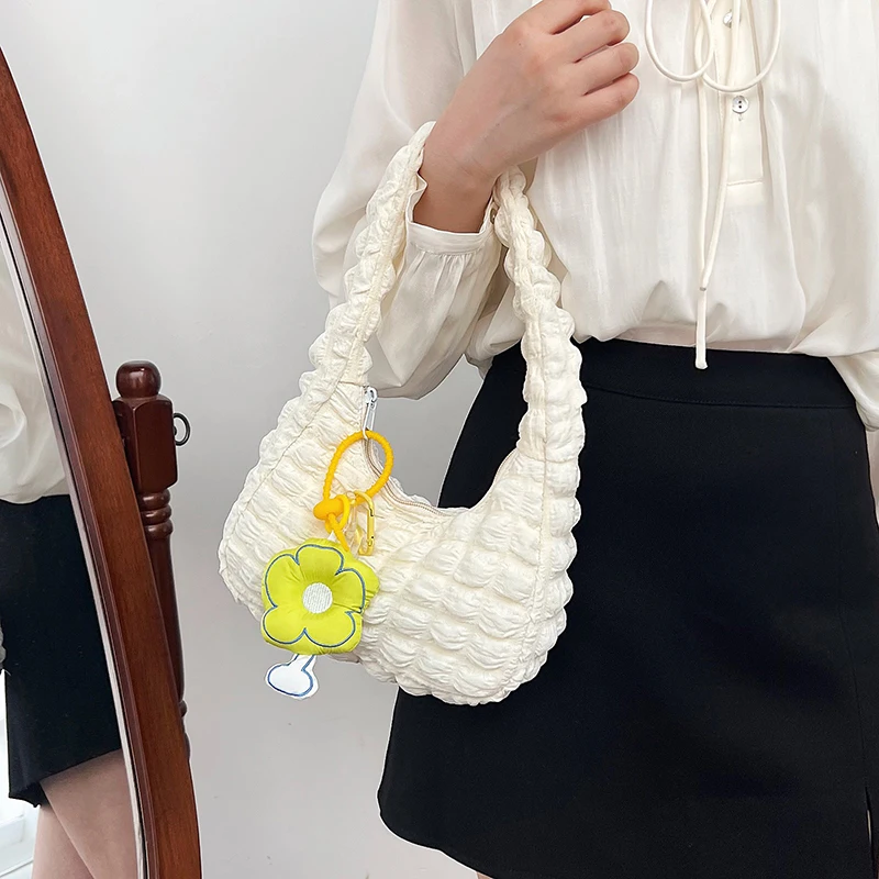 

Women Cloud Bubbles Shoulder Bags Cloud Underarm Bag Pleated Casual Tote Bag Solid Color Handbags Casual Tote Shopping Bags