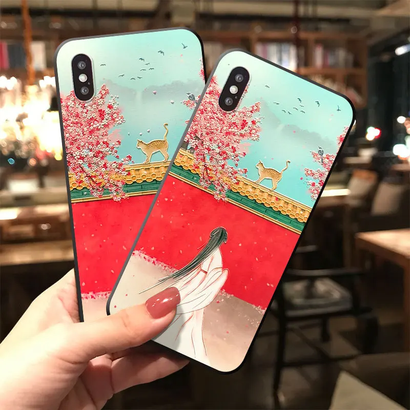 

Chinese Style Forbidden City Phone Case for IPhone XS MAX XR X 6s 8 7 Plus Embossed Back Cover for IPhone 13 12 11 Pro Max Capa