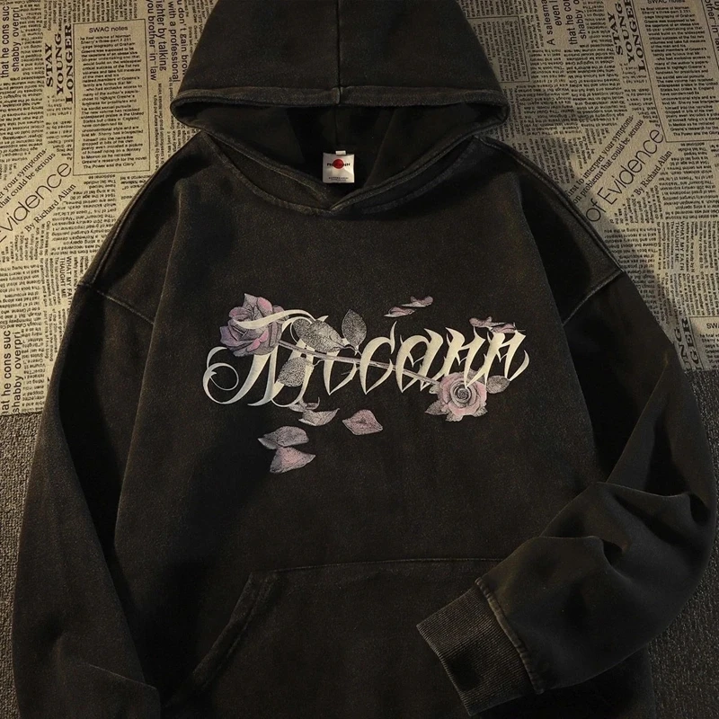 

Женская винтажная Толстовка с принтом роз, зимний теплый пуловер оверсайз с начесом, универсальная толстовка унисекс в стиле панк, хип-хоп
