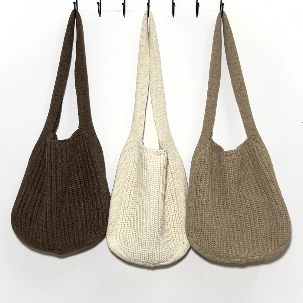 

Fashion Retro Women Tote Bag Large Capacity Knitted Shoulder Shopping Handbags for Women Storage Handmade Tote