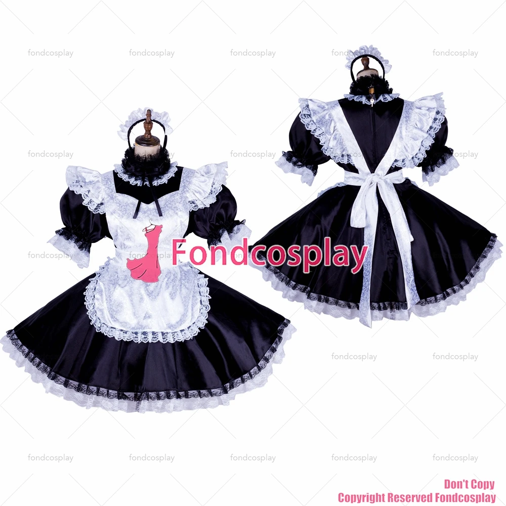 

tailor-made sexy adult dressing cross maid sissy short lockable black satin dress white apron uniform costume tv/cd[g1775]