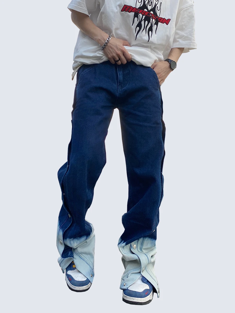 

Four Seasons Men's Jeans Gradient Trend Loose Straight Casual Pants Split Trousers Fashion Street Men Ins Hot Sale Men Clothing