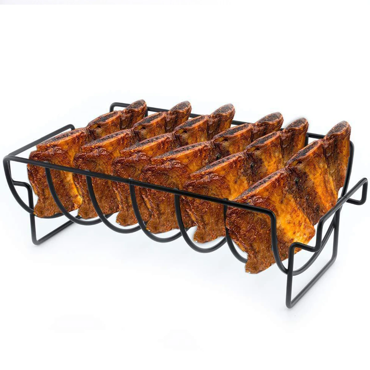 

Roasting Rack Sturdy Iron Roasting Stand for BBQ Nonstick Rib Rack for Smoking and Grilling Dual-Purpose Portable BBQ Rib Smoke