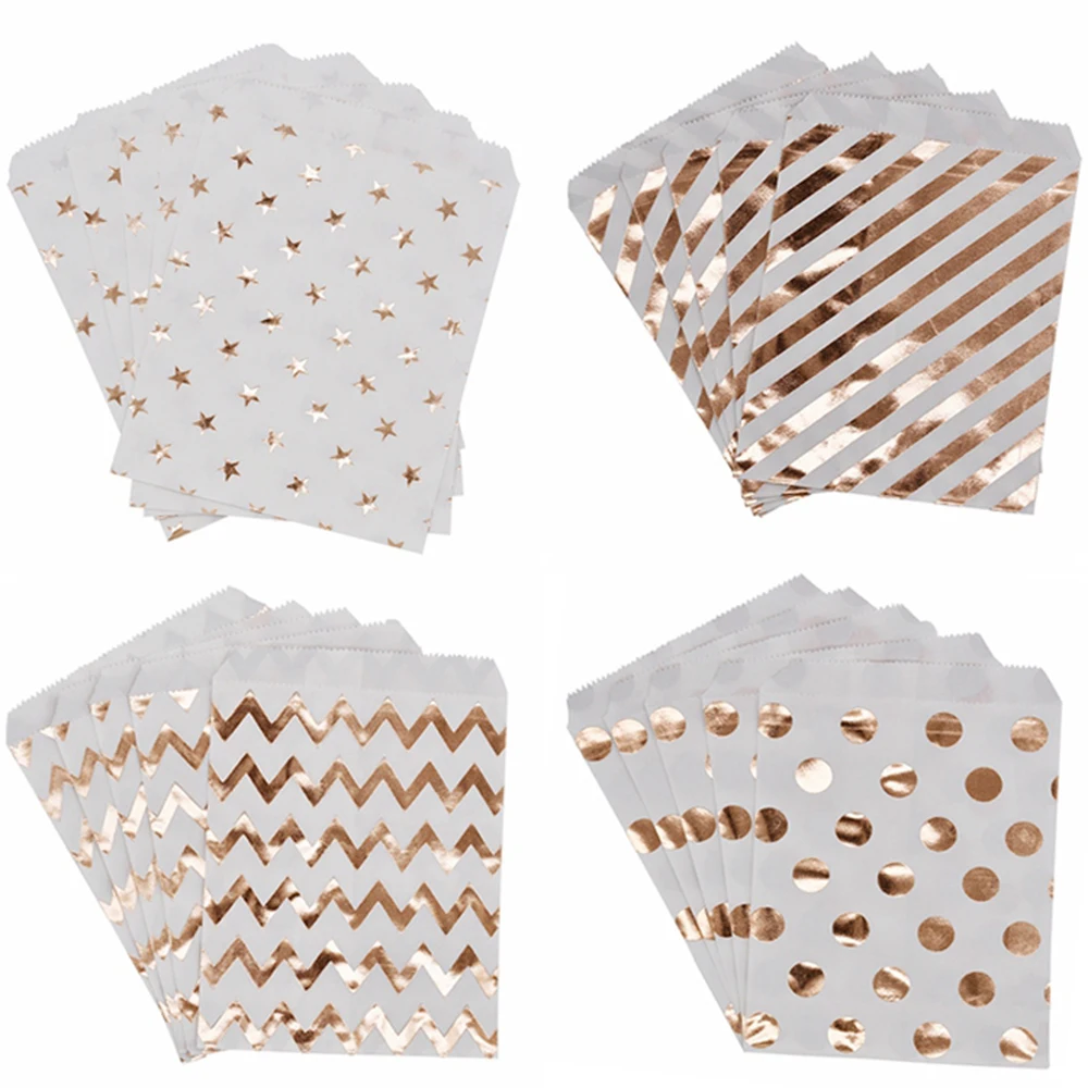 

5pcs Gold Dot Strip Paper Bags Star Paper Candy Bag Kids Adults Birthday Party Decoration Supplies Wedding Cookies Bags 13X18cm