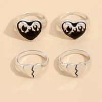 girls punk 4 pcsset heart rings set gift female party exquisite jewelry