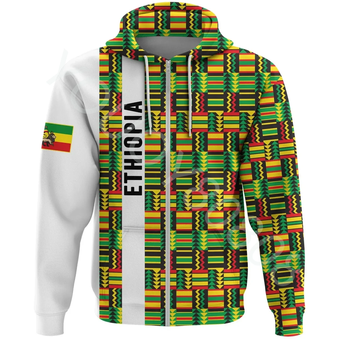 

African Zone Ethiopian Striped African Pattern Zip Hoodie Autumn Men's Clothing Sweater 3D Printed Casual Sports Top