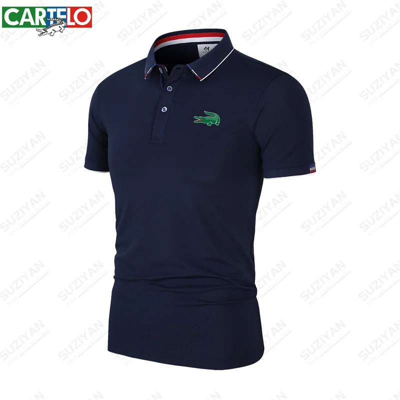 

Cartelo New Summer Quality Crocodile Print Polos Men's Lapel Slim Short Sleeve Top Male Outdoor Sports Polo Shirt Classic Color