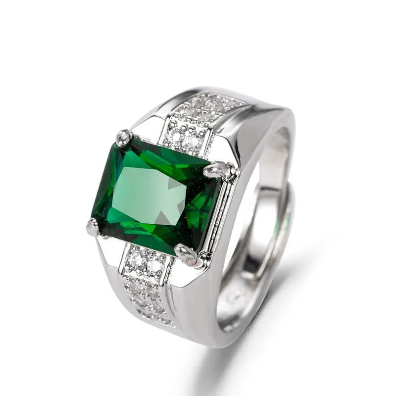

Fashion Men Ring 925 Silver Jewelry Rectangle Sapphire Zircon Gemstone Finger Ring for Wedding Engagement Wholesale Accessories