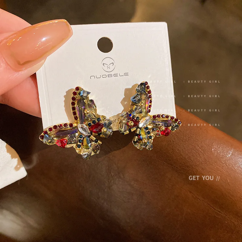 

Silver Needle And Diamond Natural Stone Butterfly Earrings Bohemian Design Fashion Personality Versatile Women