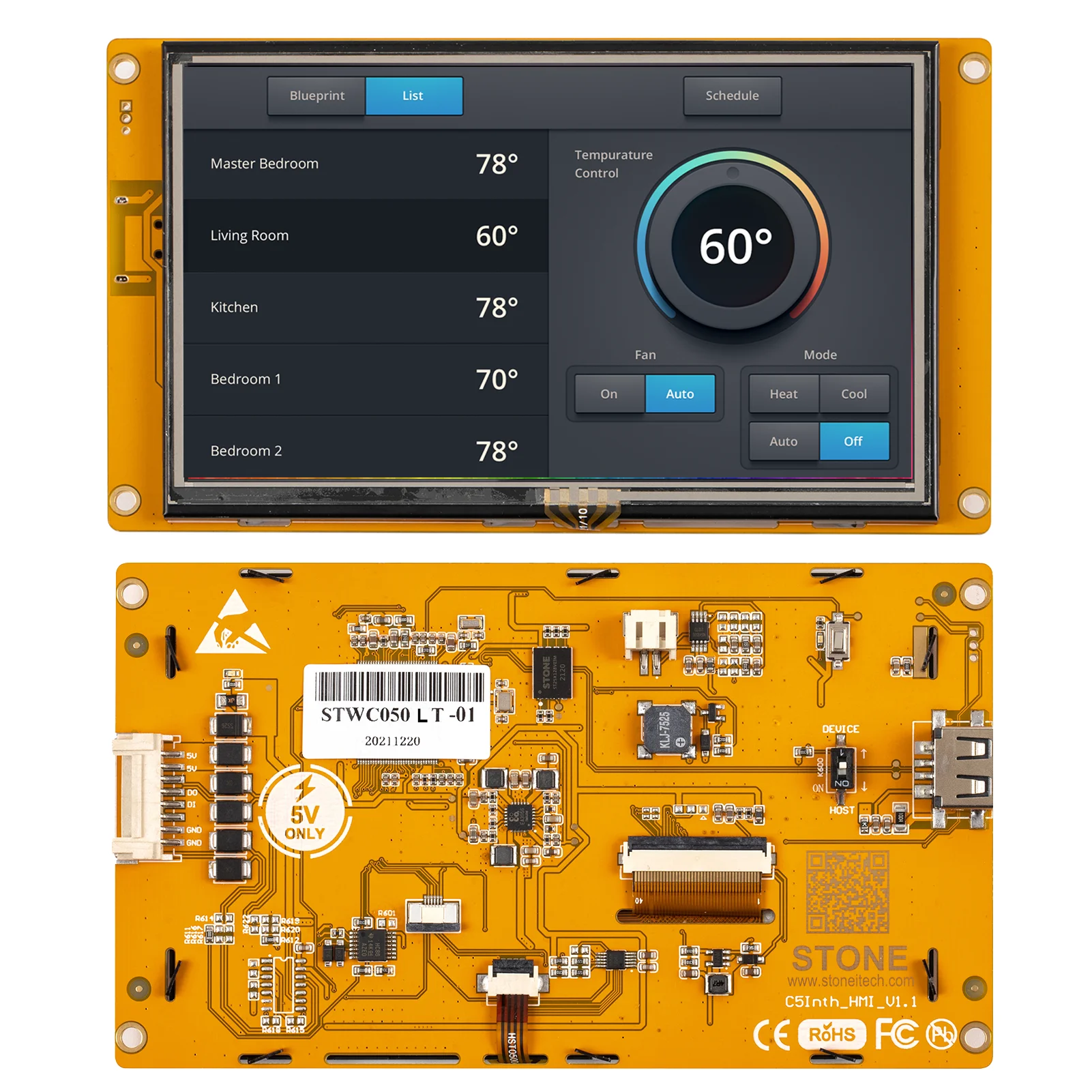 C Series 5 Inch Resistive Smart HMI TFT LCD Display THIRD GENERATION INTELLIGENT LCD MODULE SCBRHMI & STONE