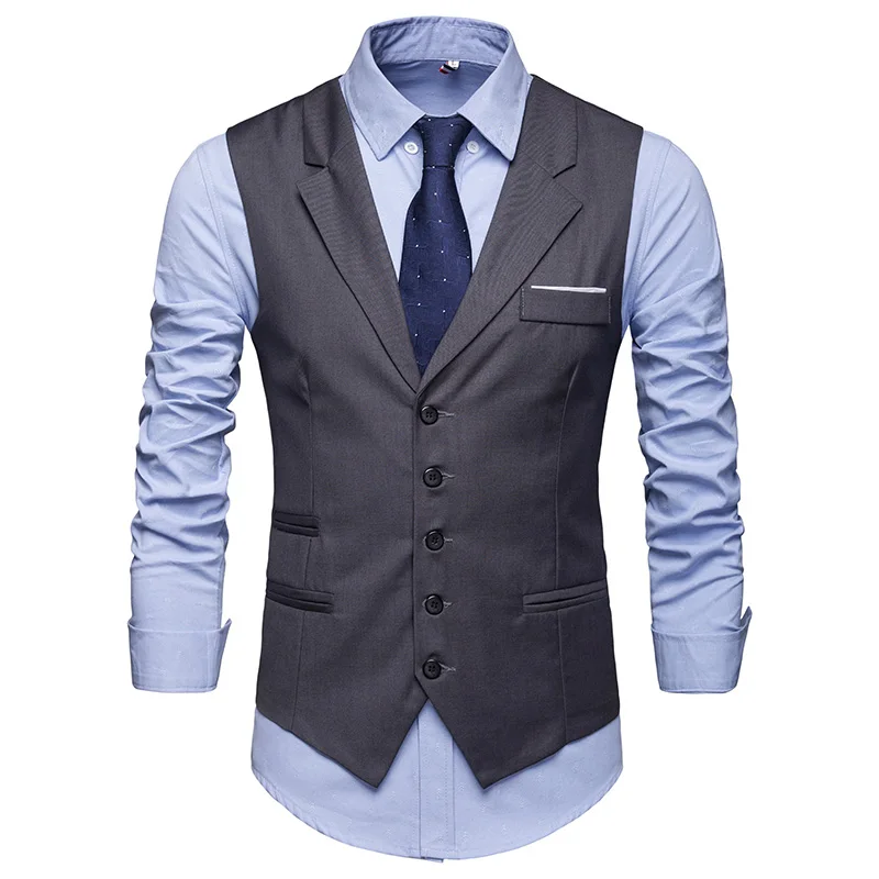 

Suit Vest Men Spring Autumn Lapel Business Gentleman Groom Wedding Banquet Waiter Slim Waistcoat 2022 New Listing