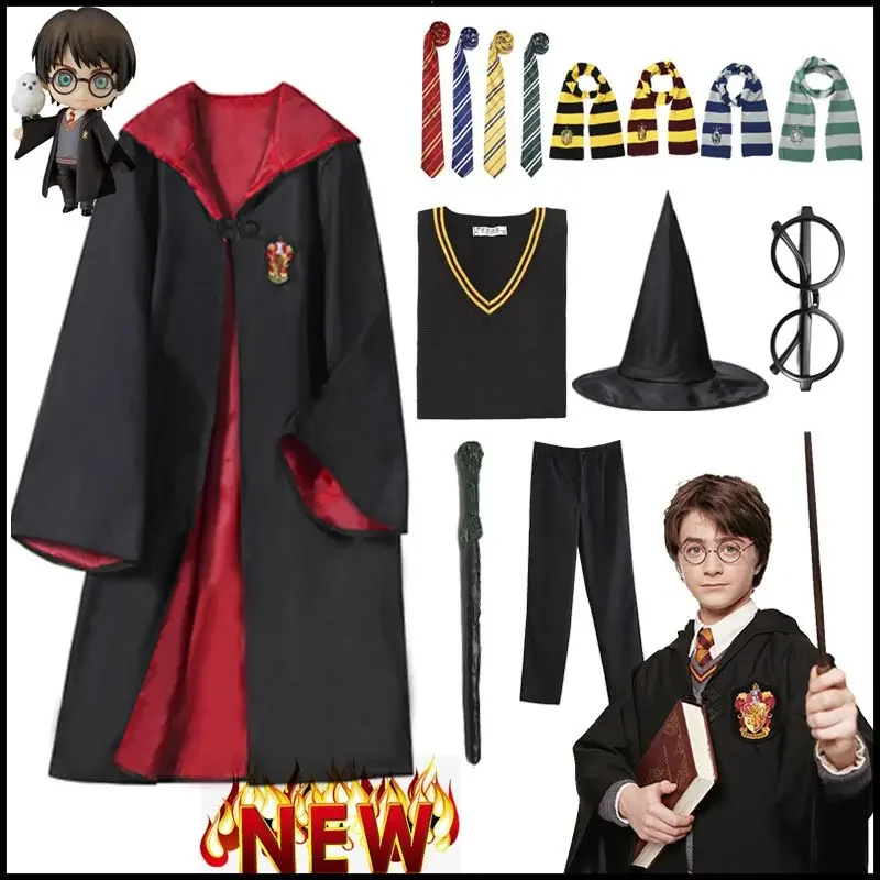 NEW Harryy Potter Cosplay Hogwarts Costume Magic Robe Hermione Gryffindor Cape Skirt Sweater Tie Slytherin Malfoy School Uniform