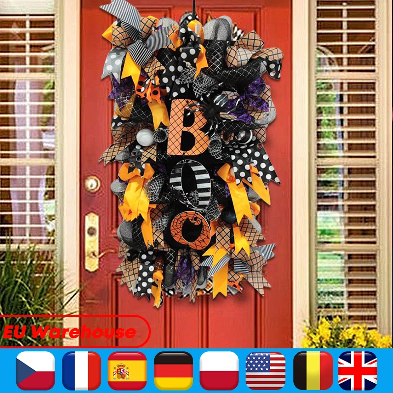

Halloween BOO Letter Pumpkin Door Wreath Haunted House Decoration Halloween Garland Door Hanging Wreath Home Party Supplies