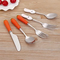 1pc children stainless steel cute carrot handle knifeforkspoon utensils baby cartoon white rabbit handle feeding tableware
