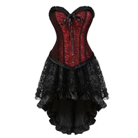 women corset dress off shoulder long sleeve with midi tulle multi layered high low skirt sexy retro victorian burlesque corset