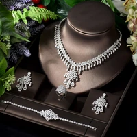 hibride elegant cubic zircon flower design wedding necklace earrings women bridal evening party jewelry sets bijoux femme n 993