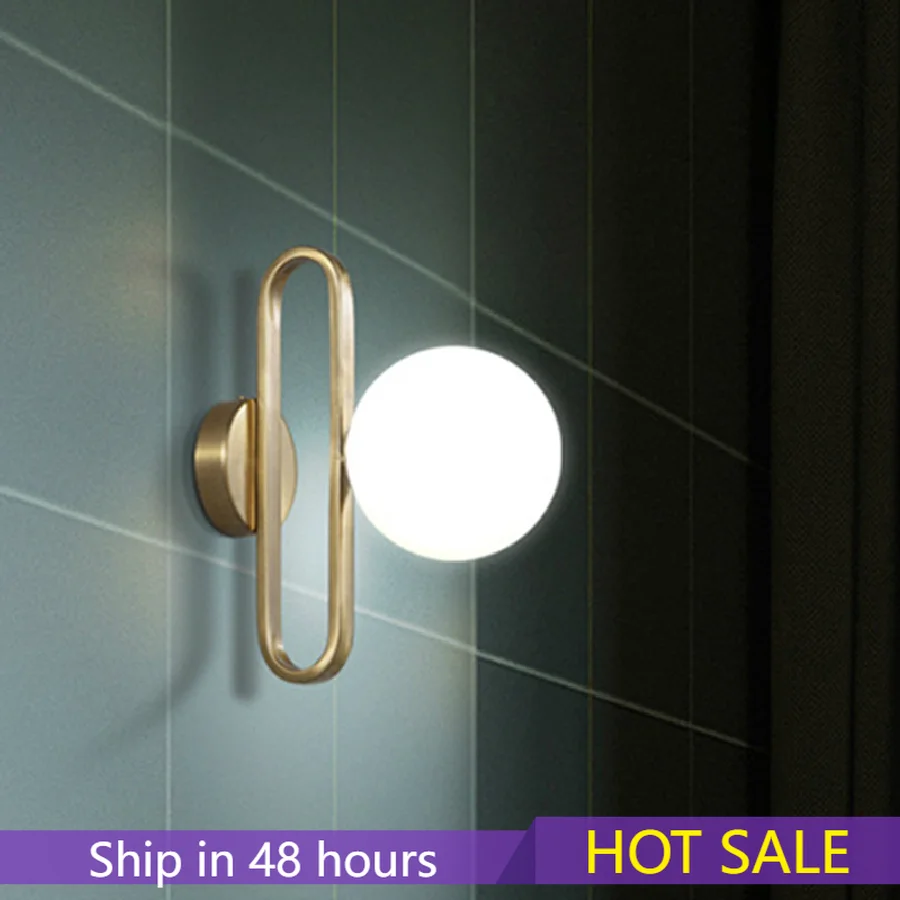 

CIME Wall Lamp Nordic Led glass Ball gold wall decor light Bedroom Bedside Living Room Background Wall bathroom lighting