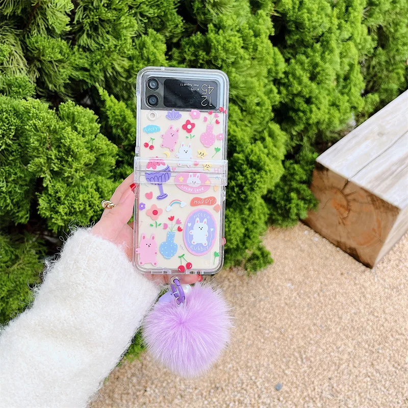 

Cartoon Cute Rabbit Label Phone Case for Samsung Galaxy Z Flip 3 Z Flip 4 Hard PC Back Cover for ZFlip3 ZFlip4 Case Shell