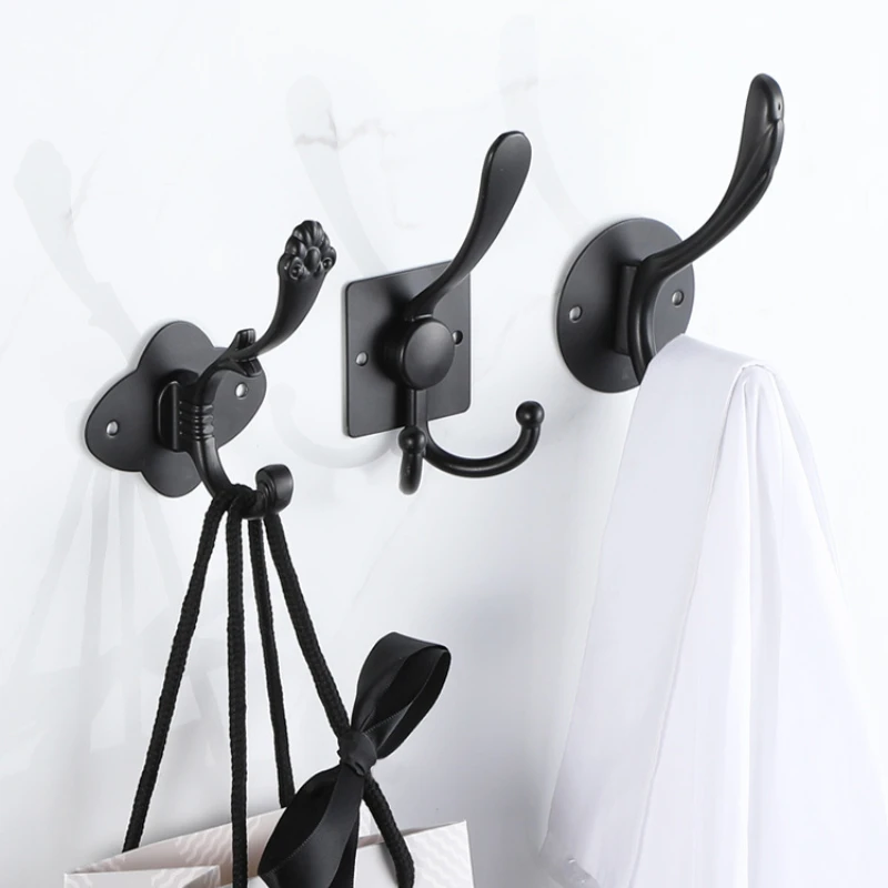

Coat Hanger Wall Black Bathroom Bedroom Towel Shelf Home Accessories Stainless Steel Robe Hooks Punch-free Cloakroom Kitchen