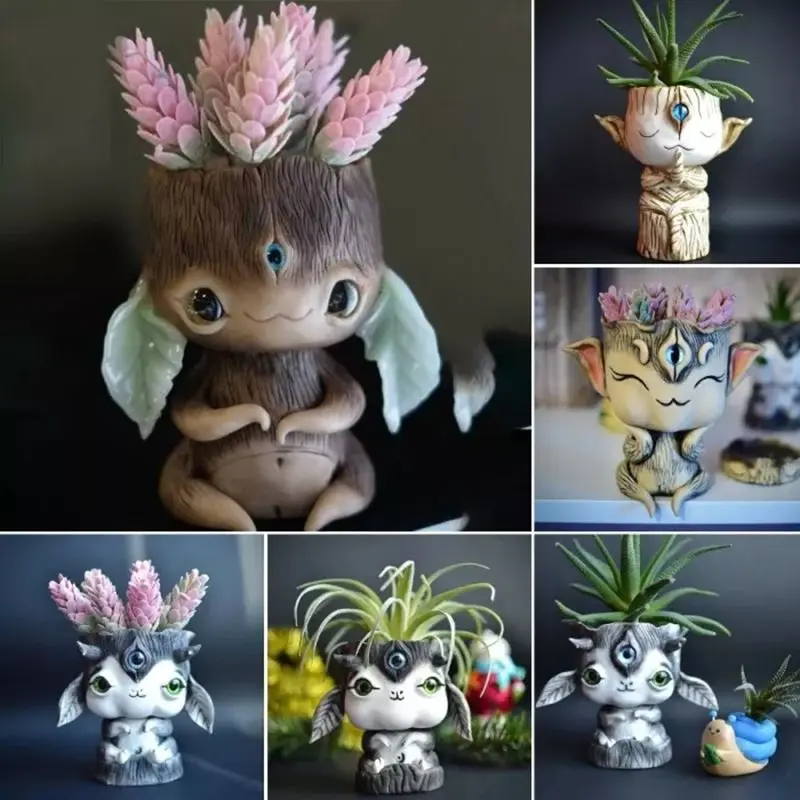 Resin sprites, candle holders, unique flower pots, three-eyed tree sprites, table top interior decoration garden patio ornaments