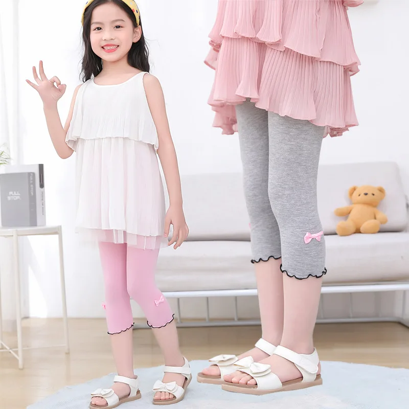 

Girl Pants Soft Elastic Modal Cotton Kids Leggings Candy Color Girls Skinny Pants Bow Trousers Solid Color Children Trousers