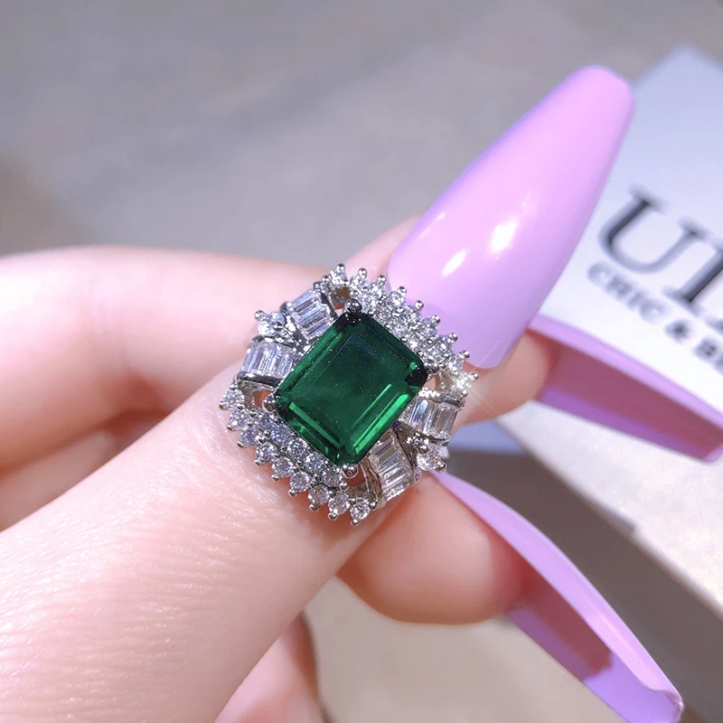 UILZ Luxury Inlaid Pave Rings Engagement Green Blue Zircon Women Ring Large Square Stone Crystal Valentine's Day Gift Jewelry |