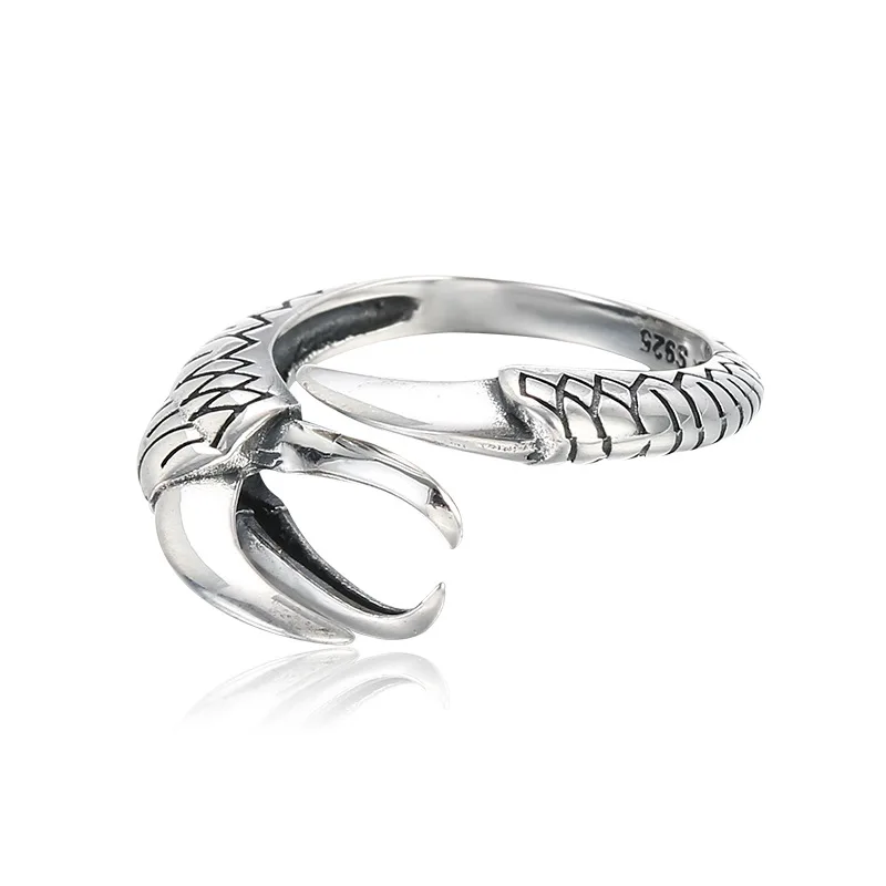 S925 Sterling Silver Vintage Adjustable Dragon Claw Eagle Claw Blank Ring Base For 8mm Cabochons Cameo Jewelry Making Accessorie