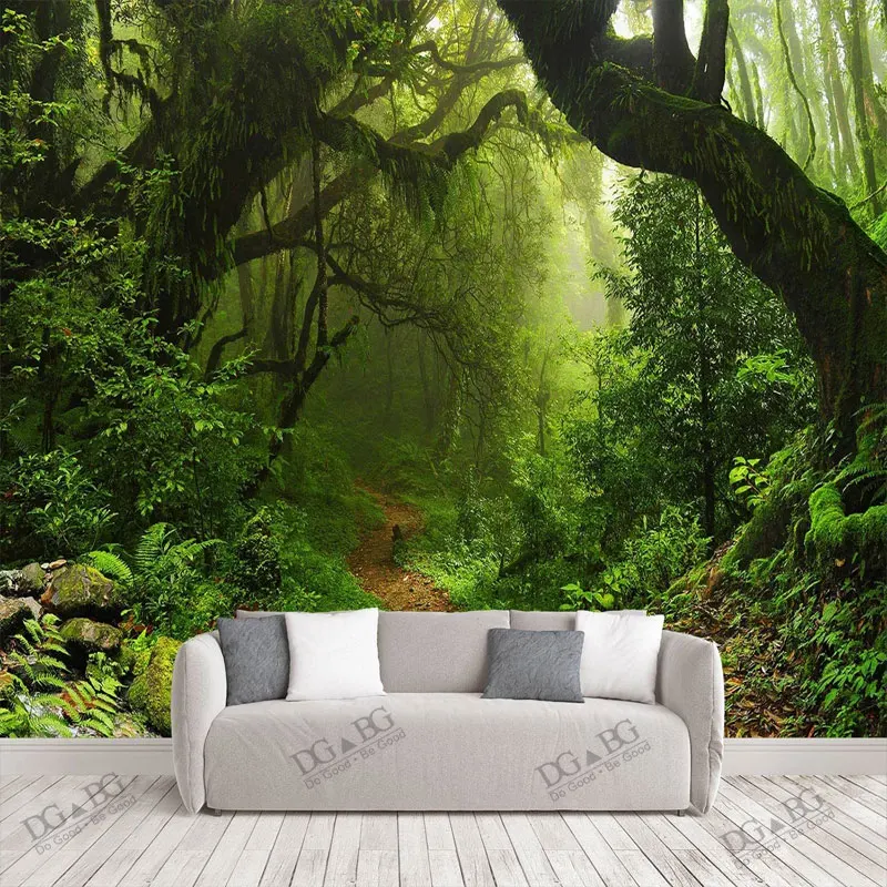 

Custom Mural Wallpaper Fabric Textile Wallcoverings Green Forest Trees Painting Photo Living Room Decor Backdrop Wall Coverings