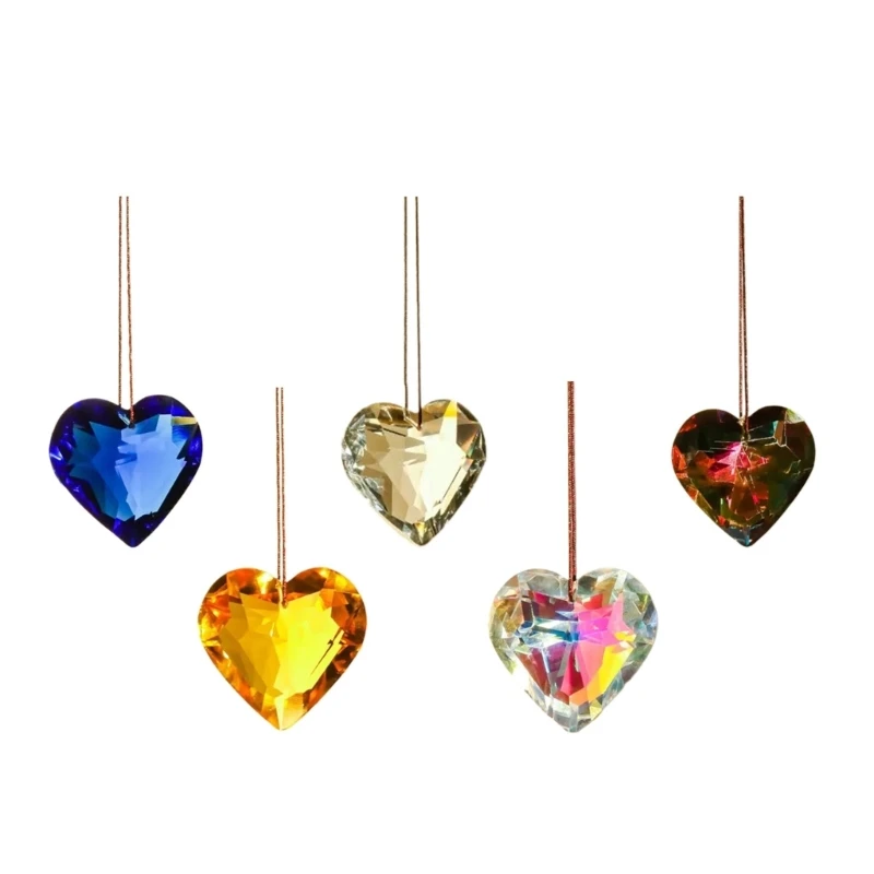 

N58F Crystal Heart-shaped Prism Crafts Window Door Ornaments Chandelier Pendant with Rope Rainbows Maker Hanging Suncatchers