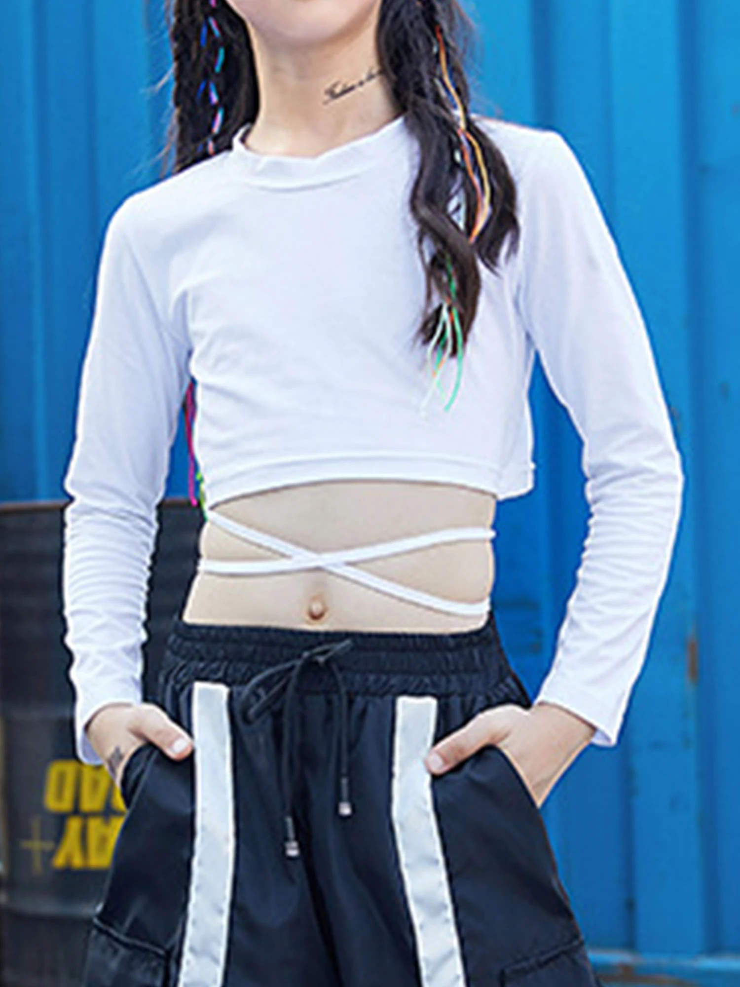 Детский хлопковый эластичный Джаз для девочек танцевальный Топ в стиле хип-хоп