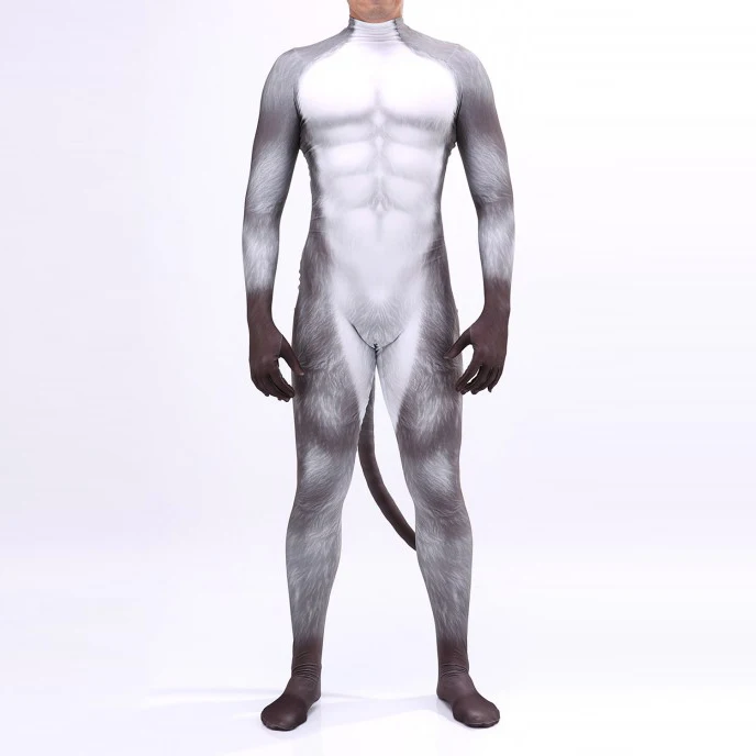 

Color Cosplayer Leopard Print Catsuit Animal Cosplay Costumes Halloween Bodysuit Fancy Zentai with Tail Men Muscle Suit