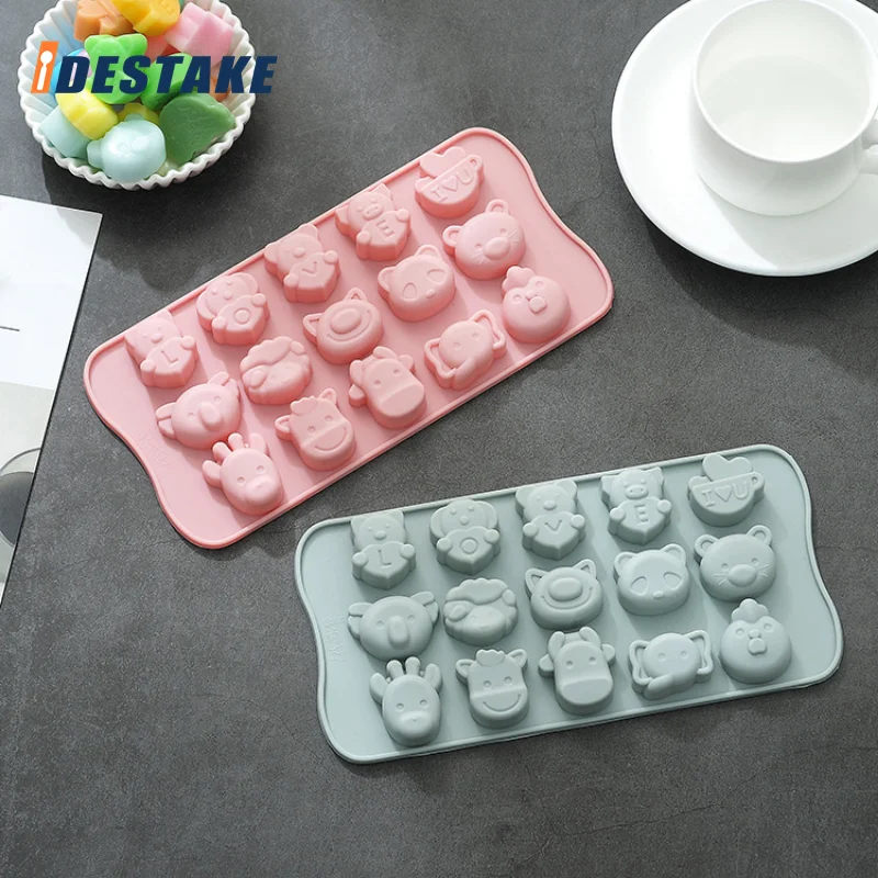 

Pig Elephant Ice Grid Mold 15 kinds Cartoon Animal Silicone Mold Chocolate Biscuit Children's Fondant Mold Home DIY Baking Tool