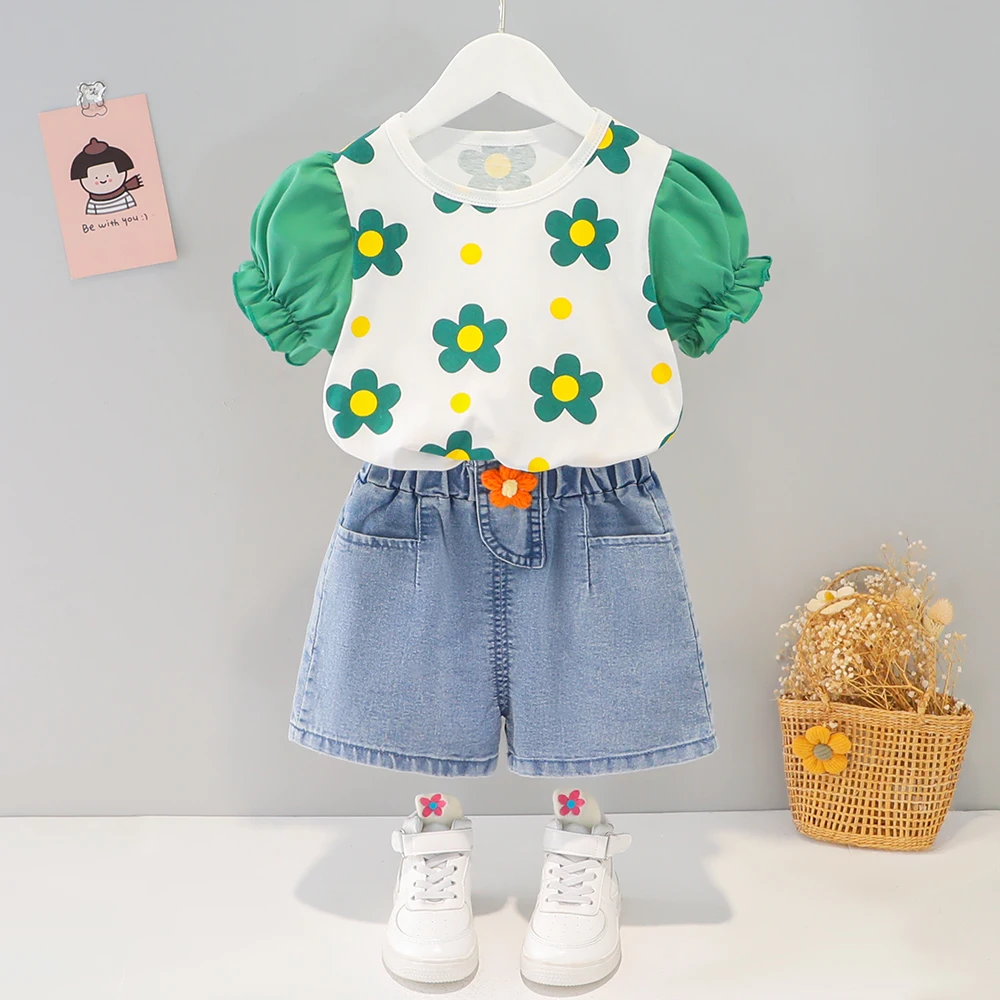 

Summer Girls Clothes Sets New Fashion Cotton Material Baby Suits High Quality Short Children Clothing infant 2 Years Old Costom