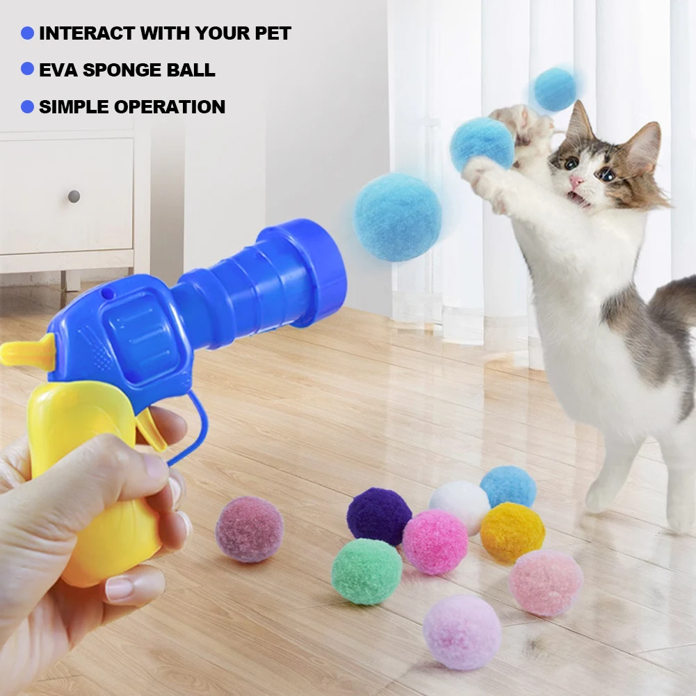 

Funny Cat Interactive Launch Teaser Training Toy with 50pcs Plush Ball Kitten Mini Pompoms Games Teasing Toys Pets Cat Supplies