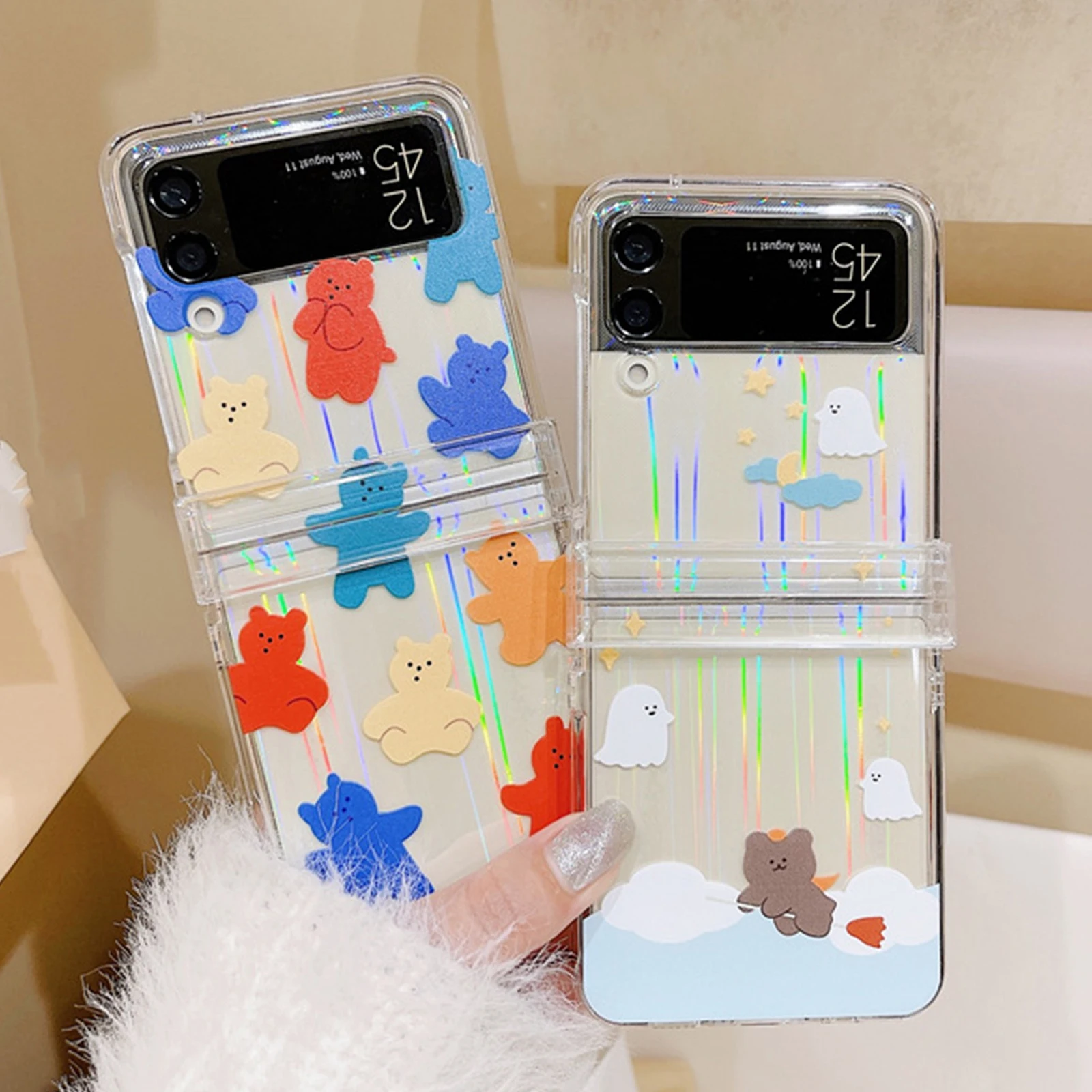 

Лазерный Прозрачный чехол для телефона Samsung Galaxy Z Flip 3 5G тонкий жесткий прозрачный защитный чехол из поликарбоната симпатичный мультяшный ме...