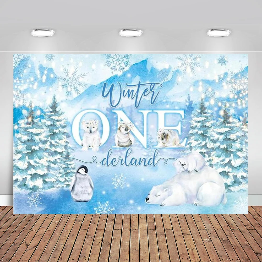 

Winter Onederland Backdrop for Boys First 1st Birthday Party Blue Wonderland Snowflake Decorations Christmas Baby Shower Banner