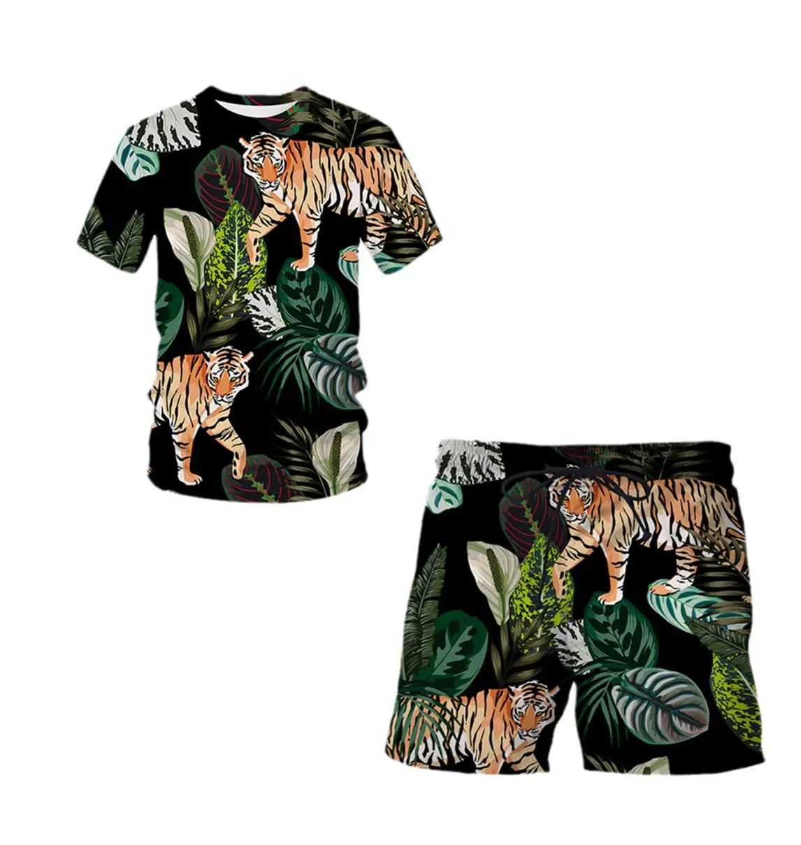 Men's clothing Camouflage Printed Men's 2 Piece Sportswear Short Sleeve T-shirt Set Summer Sportswear Loose Oversized Tracksuit