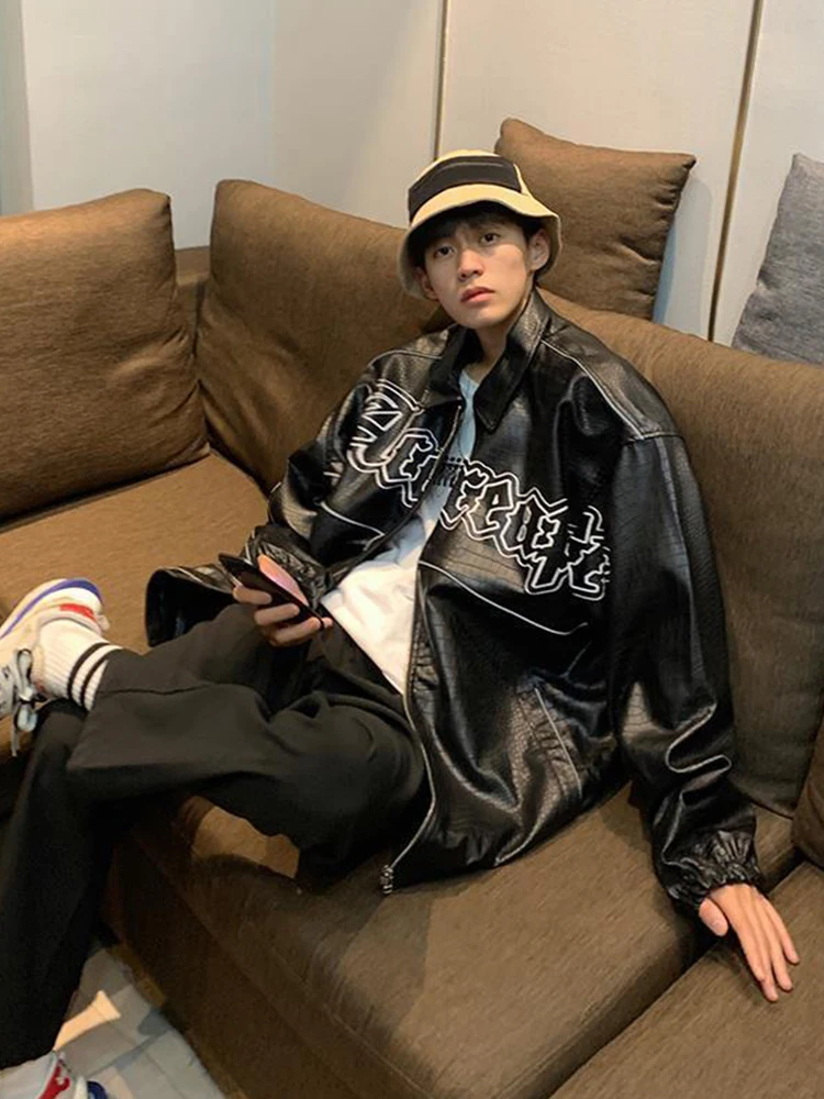 Куртка-бомбер мужская из искусственной кожи светоотражающая куртка верхняя