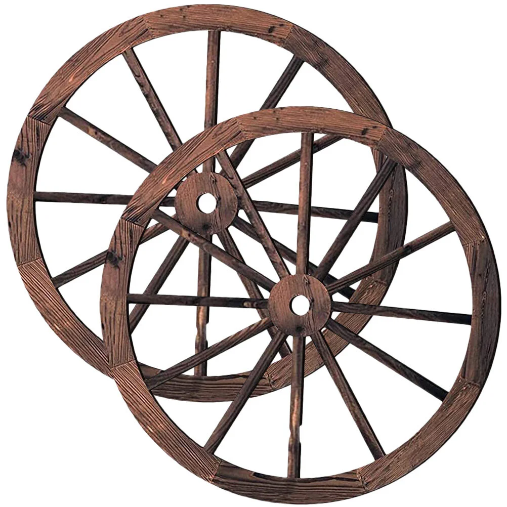 

2 Pcs Wooden Wheel Decoration Office Wall Bedroom Craft Decorations Home Vintage Accents Wagon Old Fashioned