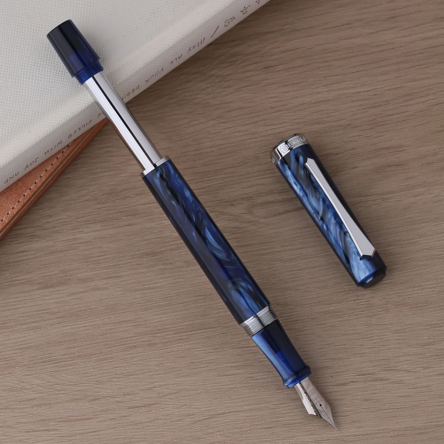 Penbbs 489 Touchdown Fountain Pen Fine Nib 0.5mm Beautiful Galaxy Acrylic Writing Gift Pen with Gfit Box for Business Office