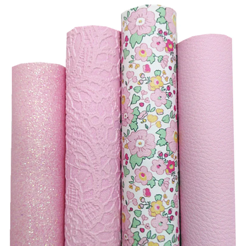 

Розовый Тонкий блестящий кожаный кружевной рельефный искусственный винил с цветочным принтом Синтетическая кожа личи искусственная ткань для банта DIY 21x29 см Q617