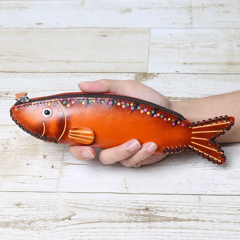 

Пенал из воловьей кожи с шаром головы, флип-сумка для хранения соленой рыбы, персонализированный кошелек с рыбой, нулевой подарок для хранения, подарок для работы