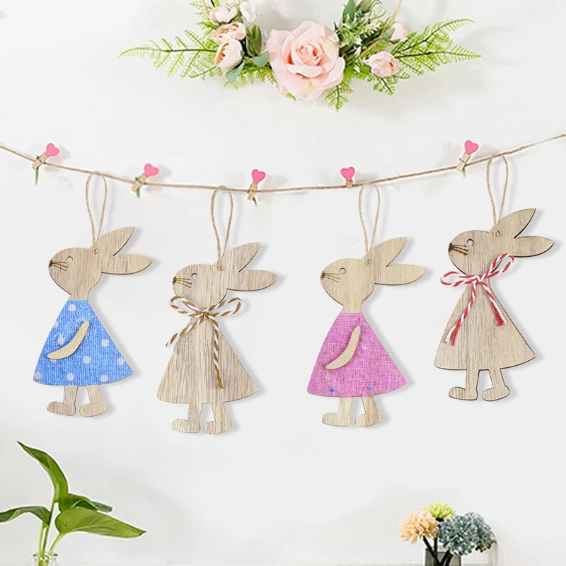 

4pcs/set Wooden Bunny Pendant Wood Crafts for Children DIY Handmade Graffiti Supplies Home Desktop Ornaments Party Wedding Decor
