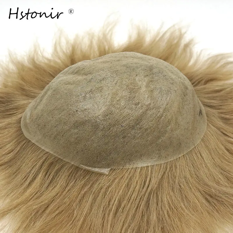 Hstonir Simulation Scalp Thin Skin Toupee 0.04mm-0.06mm Knots Indian Remy Hair System Replacement For Men H079