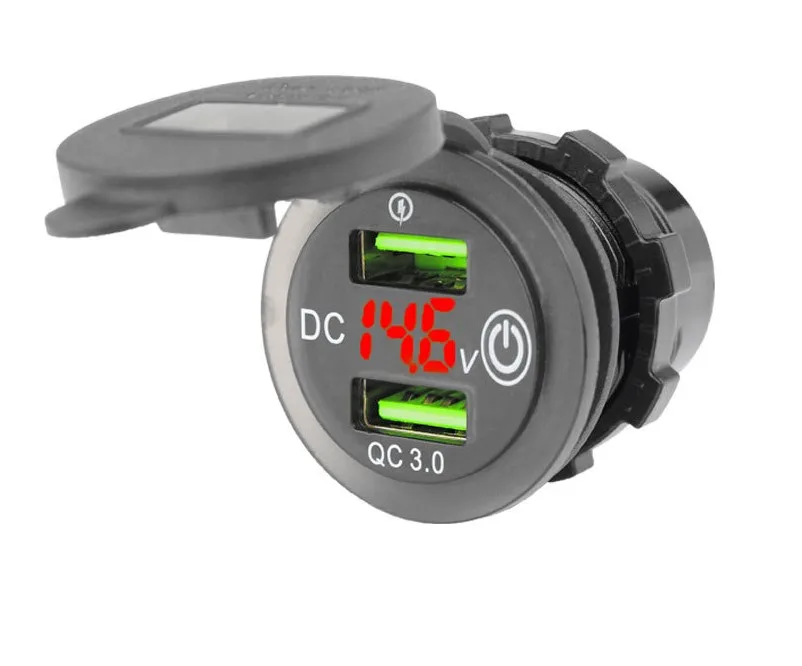

Car Dual USB Charger Socket Power Outlet Fast Charger with LED Voltmeter for 12V/24V Car Marine Boat Truck