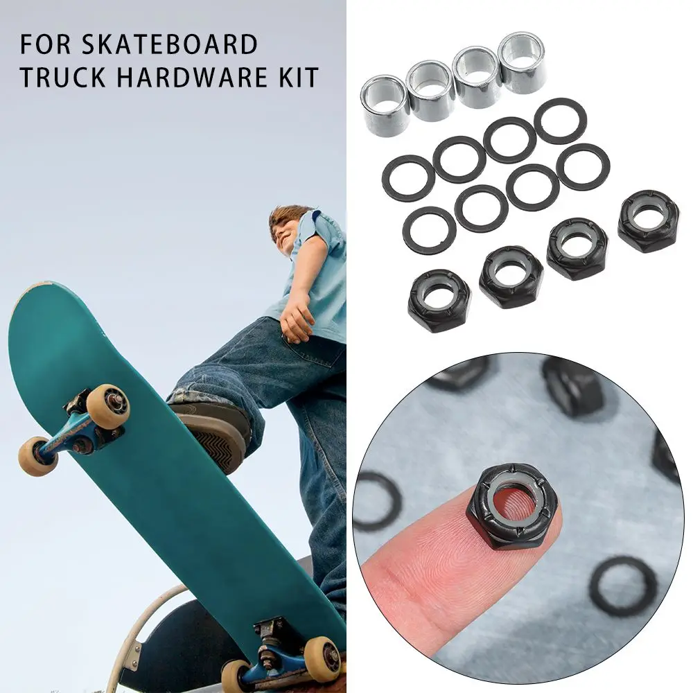 

16pcs New Accessories Kit Black/Gold Skateboard Truck Hardware Spacers Axle Nuts Speed Rings Skateboard Longboard Parts