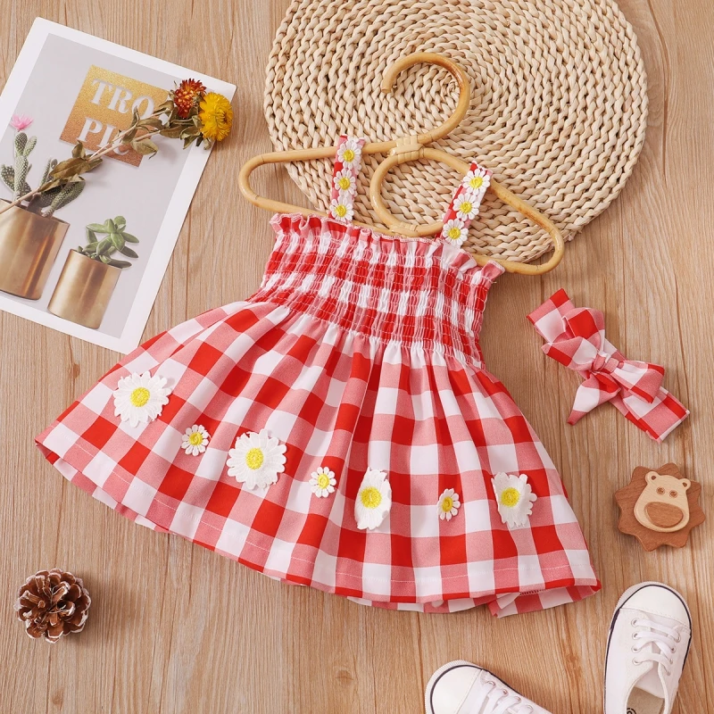 

Baywell Newborn Baby Girls Suspenders Red Plaid Dress Summer Strap Princess Dress Small Daisy Dresses for Girls Party dresses