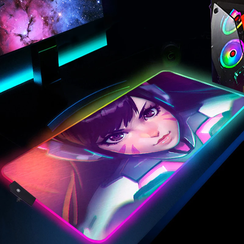 

D.Va RGB Desk Mat LED Mouse Pad With wire Backlight Pc Gamer Accessories Luminous Mousepad Xxl Keyboard Large Anime Gaming Mice